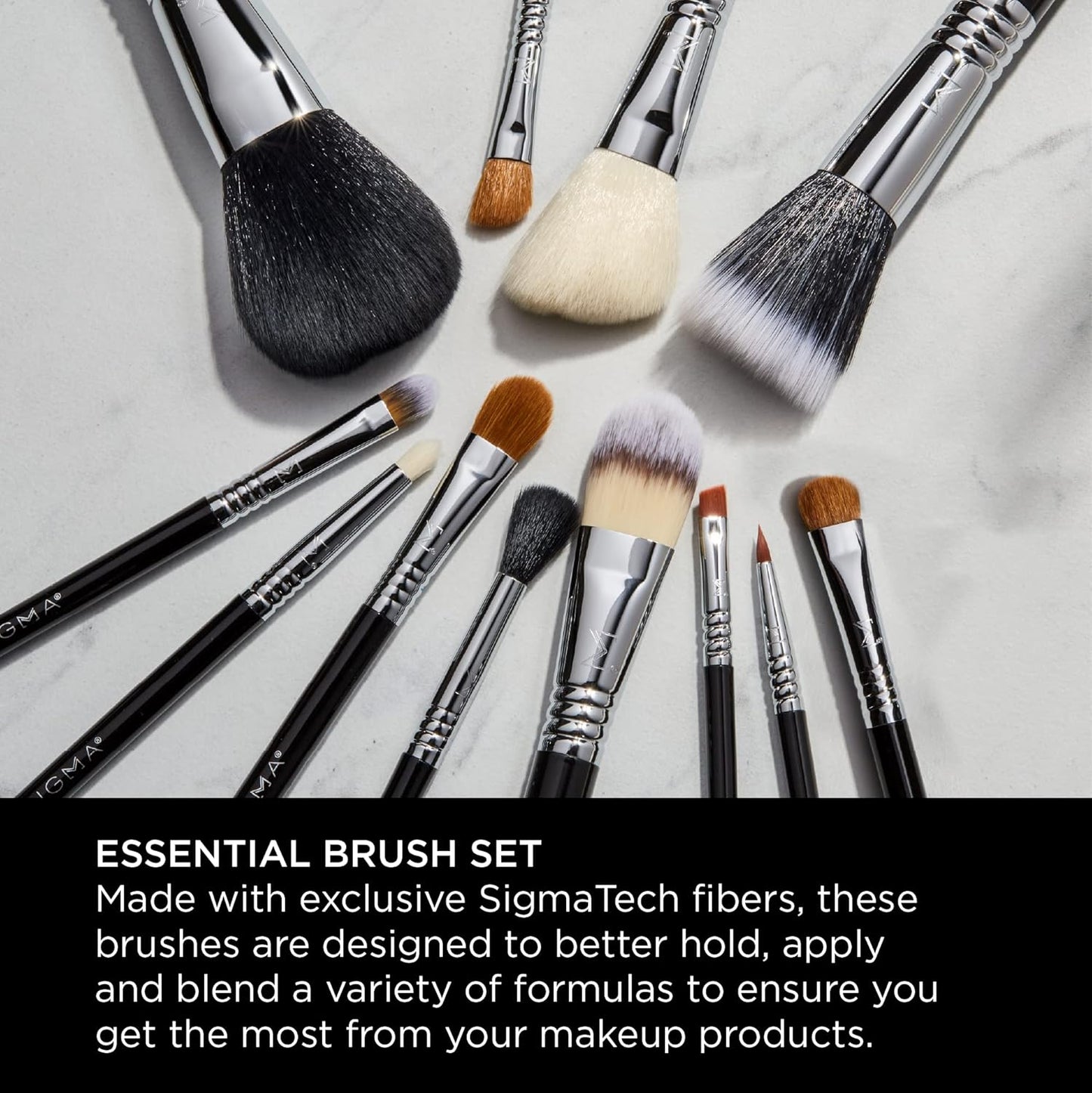Sigma Beauty Essential Makeup Brushes Set – Professional Grade Makeup Brush Set with Premium Fibers and Sleek, Durable Handles for Face & Eyes, Includes 12 CK001 Black Makeup Brushes